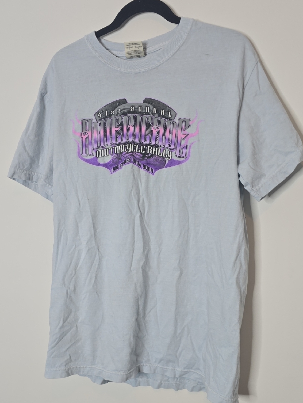 Americade Motorcycle Rally Light Blue Graphic T‑Shirt with Purple Print - Men